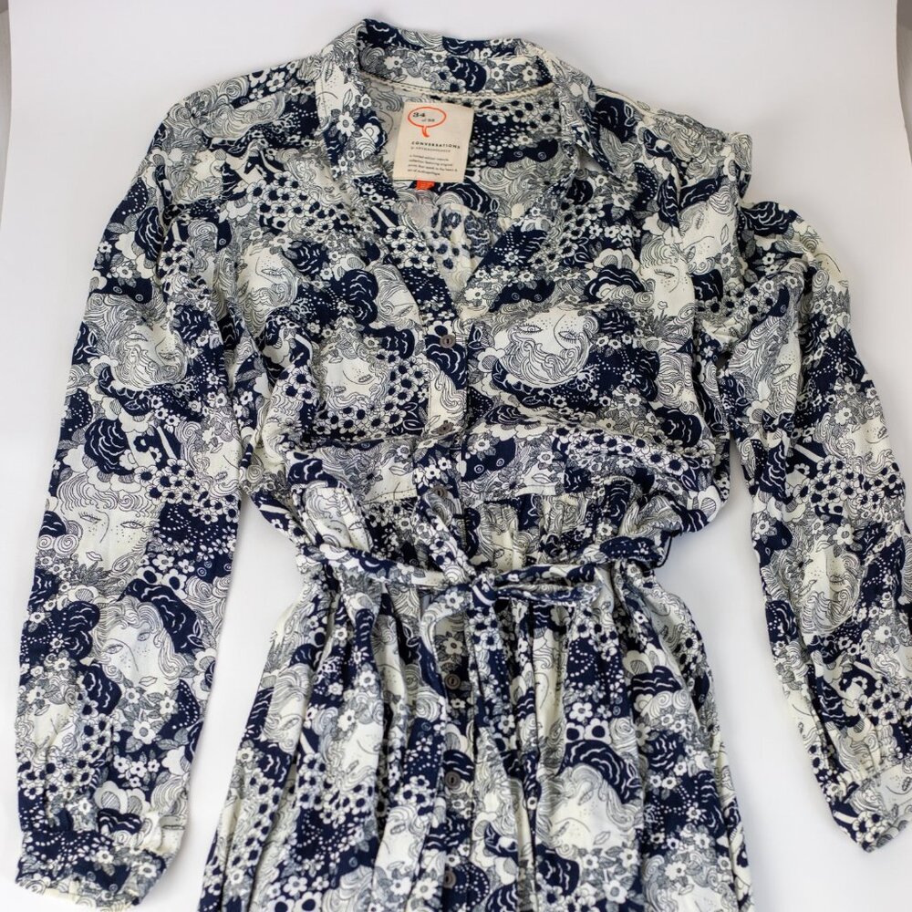Anthropologie 34/52 Conversations Colloquial Faces Shirt Dress Size 2 - Picture 5 of 11